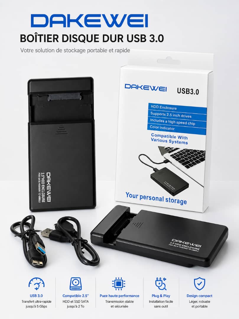 DAKEWEI Boîtier Disque Dur USB 3.0 – 2.5"