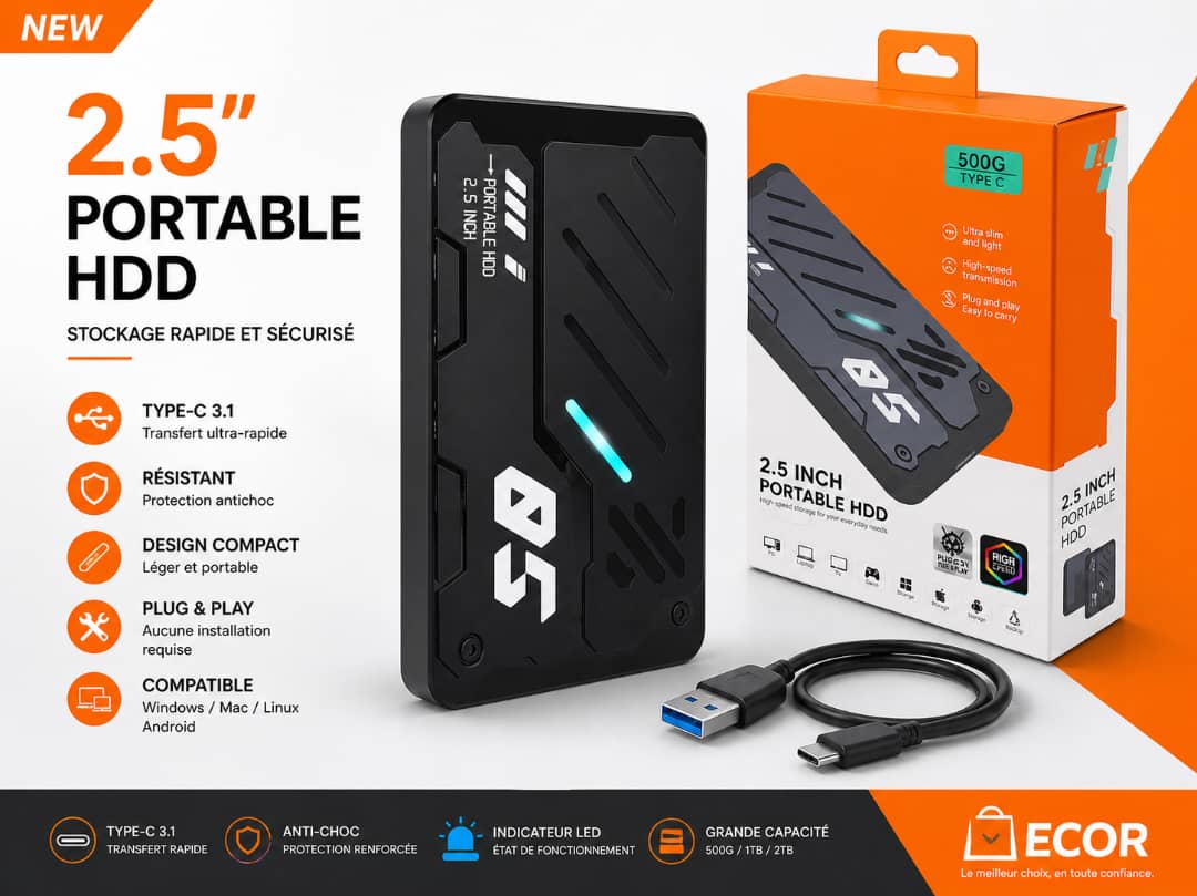 Disque Dur Externe Portable 2.5" – 500GB